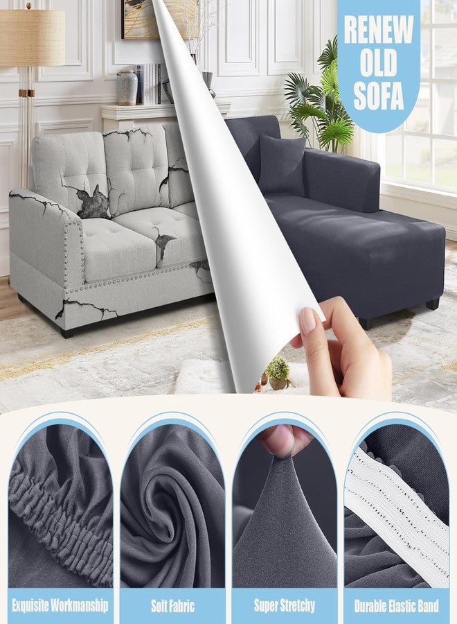 KinCam Sectional Couch Covers L Shape Sofa Covers Super Stretch 2pcs Sofa Slipcovers for 3 + 3 Seaters Sectional Chaise Slipcover with 2pcs Pillow Covers for Pets Kids, Light Grey - Image 2